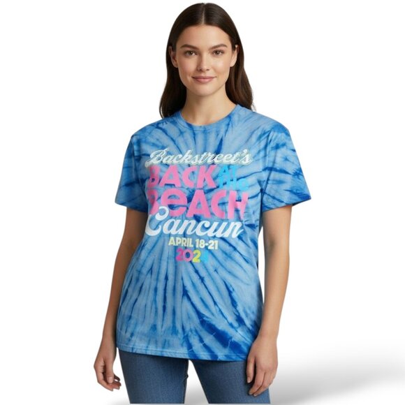 NWOT Backstreet Boys Cancun 2024 Concert Tie-Dye Short Sleeve Crewneck Tee Shirt - Picture 1 of 8